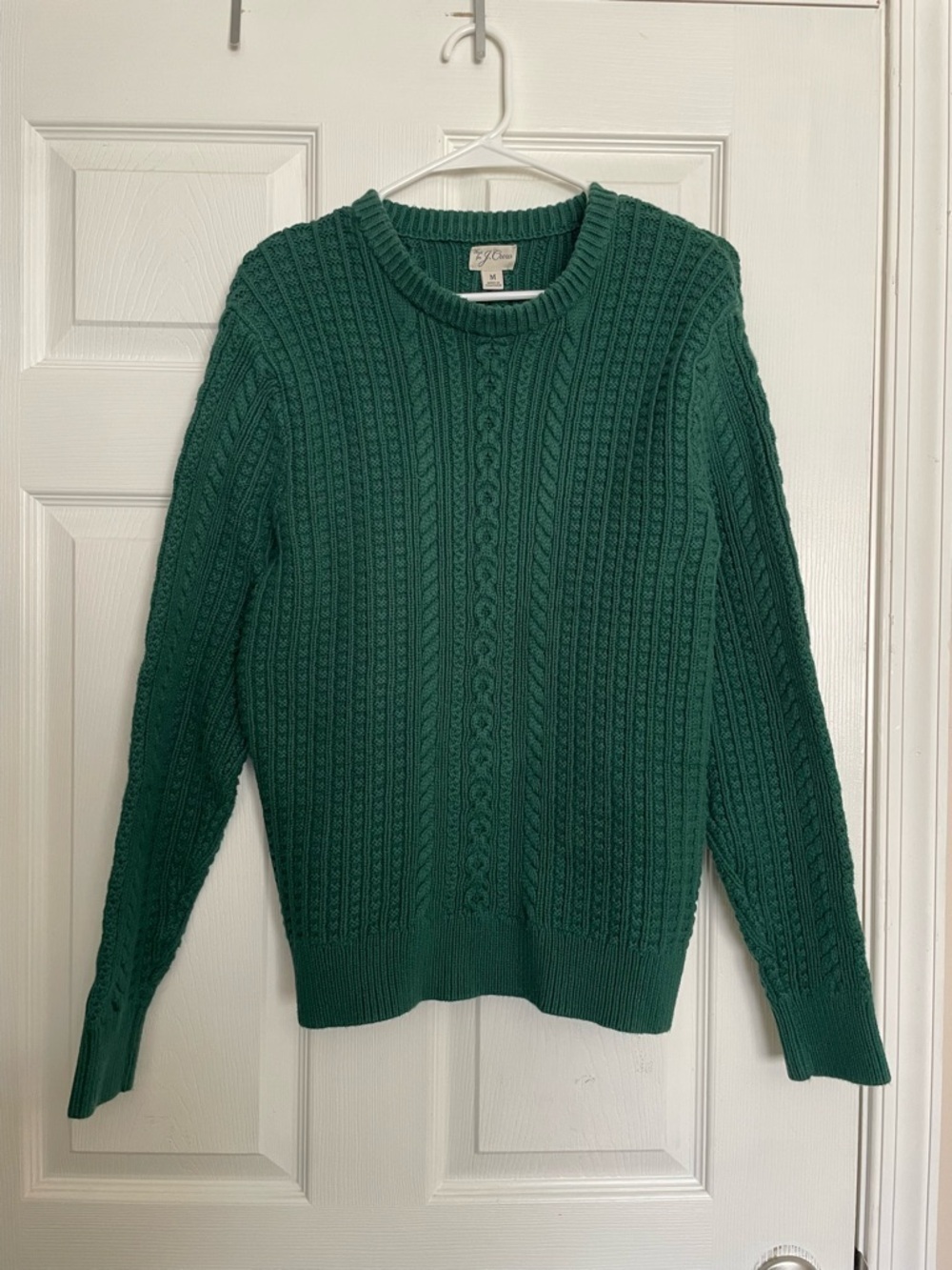 J. Crew Women’s Medium 100% Cotton Emerald Green Cable Crewneck Sweater